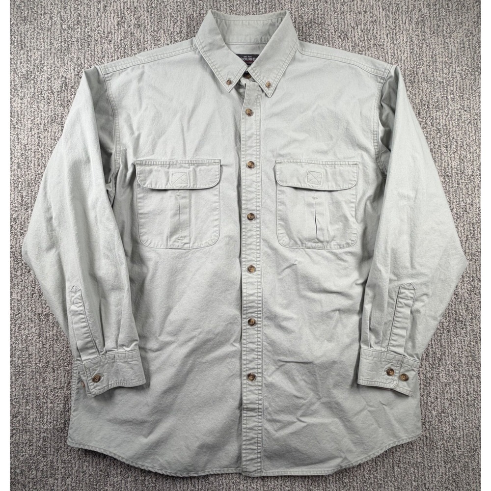 Woolrich Button Down Shirt Mens L Gray Long Sleeve Canvas Utility Outdoor Safari